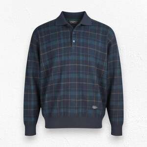 Vintage Paul & Shark Yachting Navy Green Tartan Wool Rugby Sweater Italy Size XL